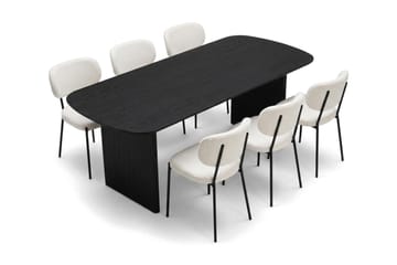 Alma spisegruppe rektangulær 180 cm sort med 6 Gemmiano spisebordsstole - Sortbejdset eg - Møbler - Borde - Spisebordssæt
