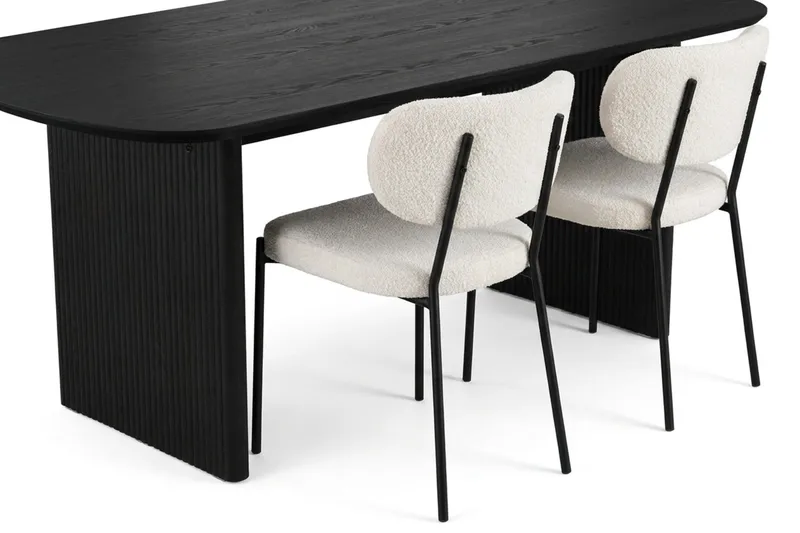 Alma spisegruppe rektangulær 180 cm sort med 6 Gemmiano spisebordsstole, Sortbejdset eg