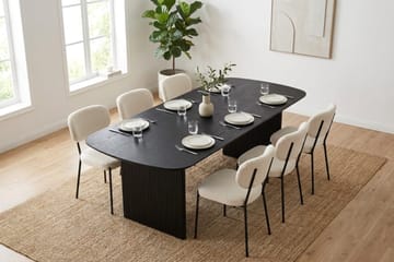Alma spisegruppe rektangulær 180 cm sort med 6 Gemmiano spisebordsstole - Sortbejdset eg - Møbler - Borde - Spisebordssæt