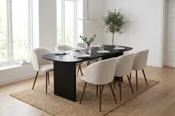 Alma spisegruppe rektangulær 180 cm sort med 6 Greya spisebordsstole - Sortbejdset eg - Møbler - Borde - Spisebordssæt