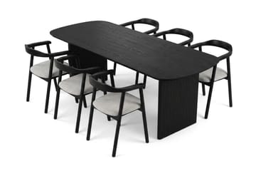 Alma spisegruppe rektangulær 180 cm sort med 6 Jolie spisebordsstole - Sortbejdset eg - Møbler - Borde - Spisebordssæt