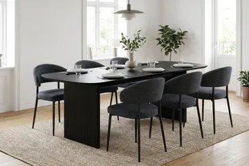 Alma spisegruppe rektangulær 180 cm Sort med 6 Sawako-spisestole - Sortbejdset eg - Møbler - Borde - Spisebordssæt