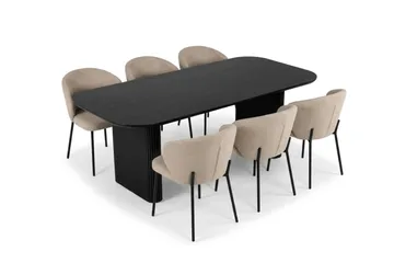 Alma spisegruppe rektangulær 180 cm Sort med 6 Sawako-spisestole - Sortbejdset eg - Møbler - Borde - Spisebordssæt