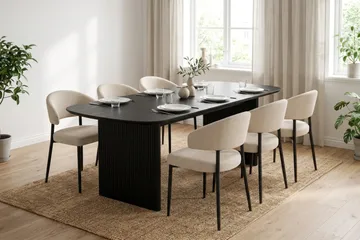Alma spisegruppe rektangulær 180 cm Sort med 6 Sawako-spisestole - Sortbejdset eg - Møbler - Borde - Spisebordssæt