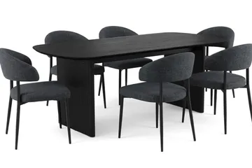 Alma spisegruppe rektangulær 180 cm Sort med 6 Sawako-spisestole - Sortbejdset eg - Møbler - Borde - Spisebordssæt