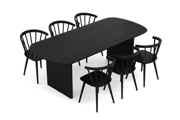 Alma spisegruppe rektangulær 180 cm sort med 6 Tyrö spisebordsstole - Sortbejdset eg - Møbler - Borde - Spisebordssæt