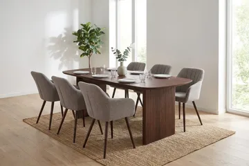 Alma spisegruppe rektangulær 180 cm valnød med 6 Filippa-spisestole - Valnød - Møbler - Borde - Spisebordssæt