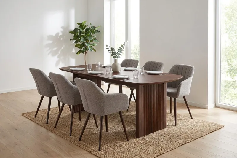 Alma spisegruppe rektangulær 180 cm valnød med 6 Filippa-spisestole - Valnød - Møbler - Borde - Spisebordssæt