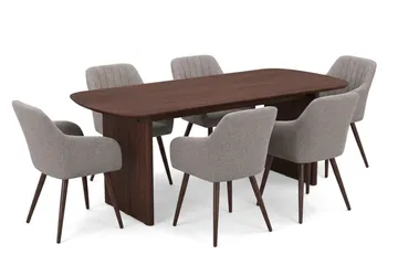 Alma spisegruppe rektangulær 180 cm valnød med 6 Filippa-spisestole - Valnød - Møbler - Borde - Spisebordssæt