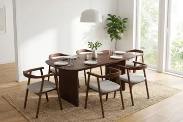 Alma spisegruppe rektangulær 180 cm valnød med 6 Jolie spisebordsstole - Møbler - Borde - Spisebordssæt