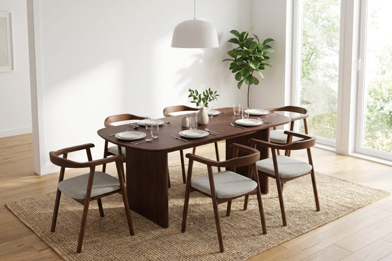Alma spisegruppe rektangulær 180 cm valnød med 6 Jolie spisebordsstole - Møbler - Borde - Spisebordssæt