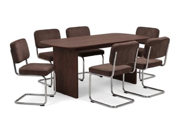 Alma spisegruppe rektangulær 180 cm valnød med 6 Milva-spisestole - Valnød - Møbler - Borde - Spisebordssæt