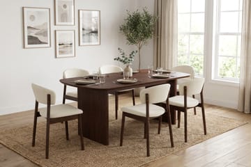 Alma spisegruppe rektangulær 180 cm valnød med 6 Nala-spisestole - Valnød - Møbler - Borde - Spisebordssæt