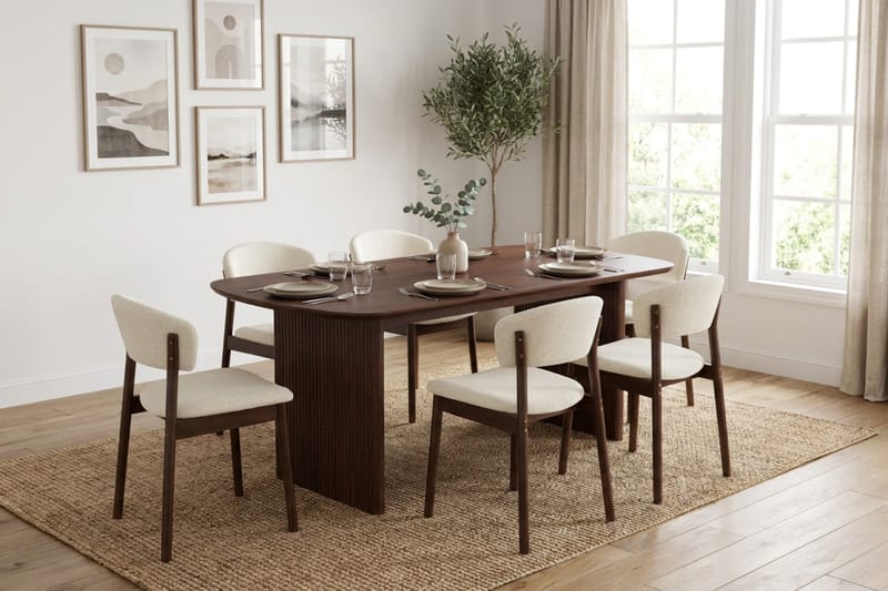 Alma spisegruppe rektangulær 180 cm valnød med 6 Nala-spisestole - Valnød - Møbler - Borde - Spisebordssæt