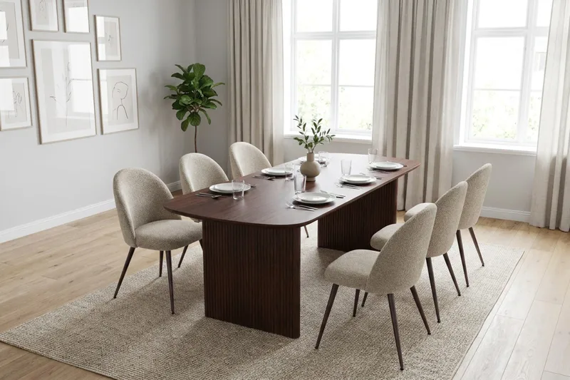 Alma spisegruppe rektangulær 180 cm valnød med 6 Nibe Plus spisestole - Valnød - Møbler - Borde - Spisebordssæt