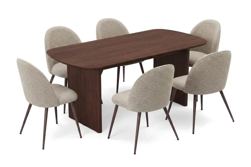 Alma spisegruppe rektangulær 180 cm valnød med 6 Nibe Plus spisestole - Valnød - Møbler - Borde - Spisebordssæt