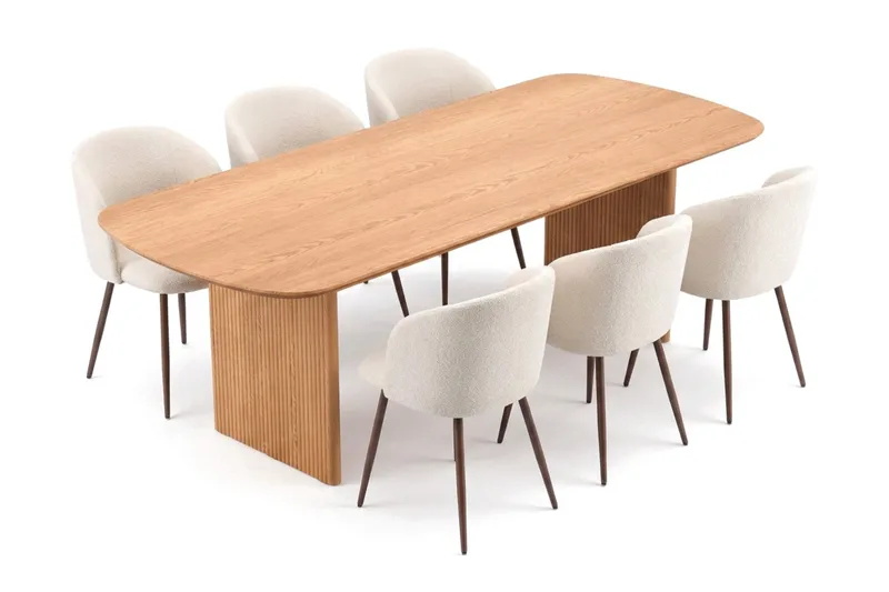 Alma spisegruppe rektangulær 220 cm eg med 6 Greya spisestole - Eg - Møbler - Borde - Spisebordssæt