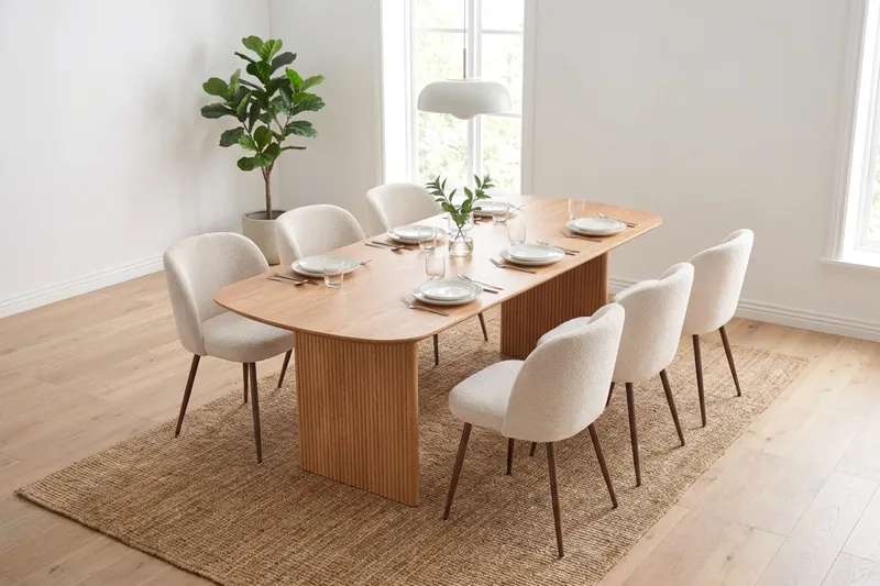 Alma spisegruppe rektangulær 220 cm eg med 6 Greya spisestole - Eg - Møbler - Borde - Spisebordssæt