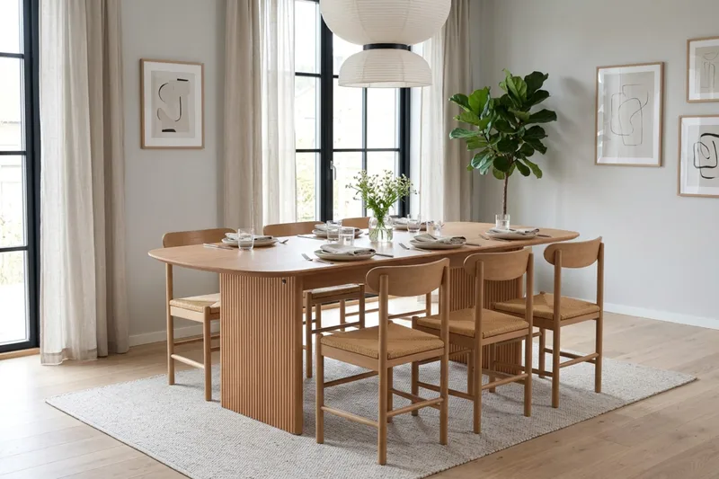 Alma spisegruppe rektangulær 220 cm eg med 6 Malte spisestole - Eg - Møbler - Borde - Spisebordssæt