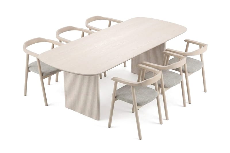 Alma spisegruppe rektangulær 220 cm hvidlaseret med 6 Jolie spisestole - Møbler - Borde - Spisebordssæt