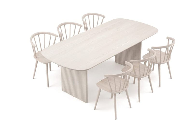 Alma spisegruppe rektangulær 220 cm hvidlaseret med 6 Tyrö-spisestole - Hvidbejdset eg - Møbler - Borde - Spisebordssæt