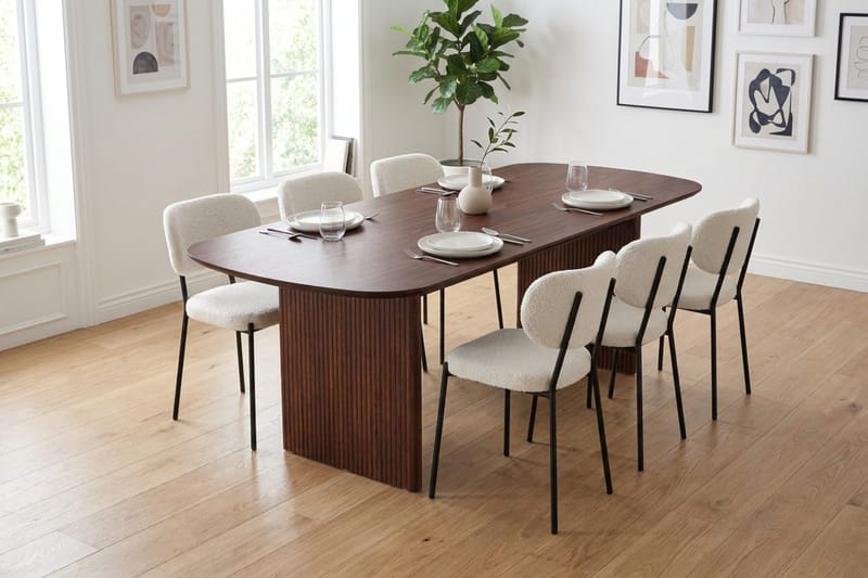 Alma spisegruppe rektangulær 220 cm med 6 Gemmiano spisebordsstole - Valnød - Møbler - Borde - Spisebordssæt