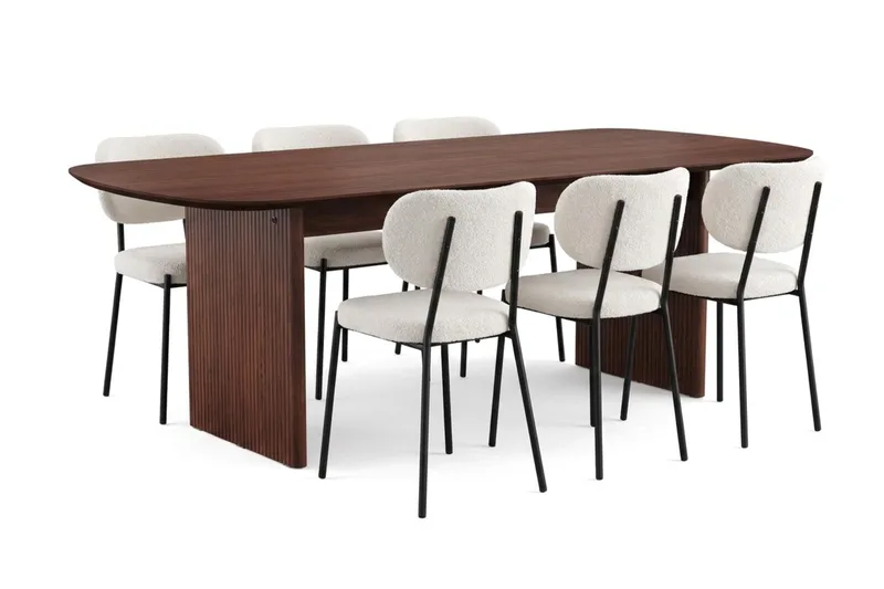 Alma spisegruppe rektangulær 220 cm med 6 Gemmiano spisebordsstole, Valnød