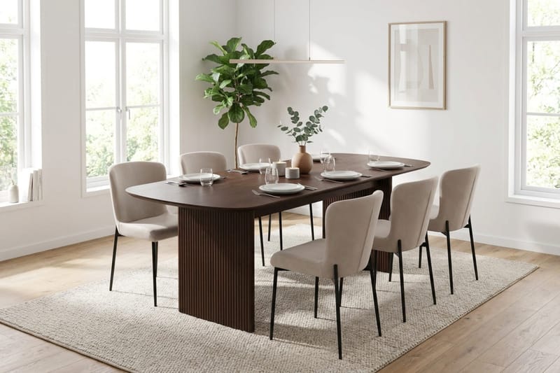 Alma spisegruppe rektangulær 220 cm Røget Eg med 6 Elsie spisestole - Røget eg - Møbler - Borde - Spisebordssæt