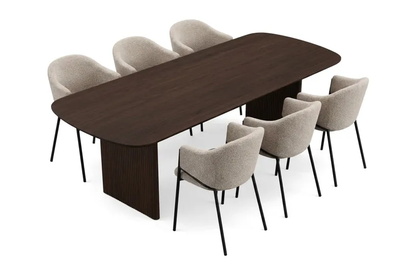 Alma spisegruppe rektangulær 220 cm Røget Eg med 6 Filip-spisestole - Røget eg - Møbler - Borde - Spisebordssæt