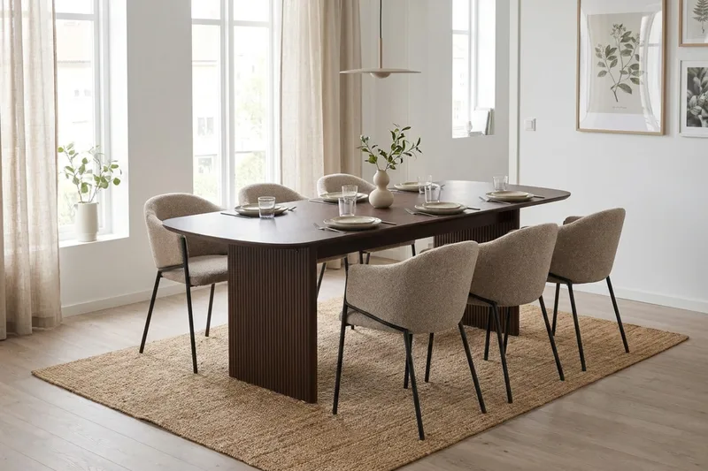 Alma spisegruppe rektangulær 220 cm Røget Eg med 6 Filip-spisestole - Røget eg - Møbler - Borde - Spisebordssæt