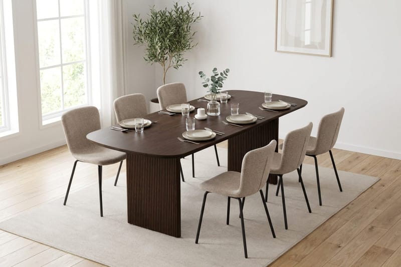 Alma spisegruppe rektangulær 220 cm røget eg med 6 Katy-spisestole - Røget eg - Møbler - Borde - Spisebordssæt