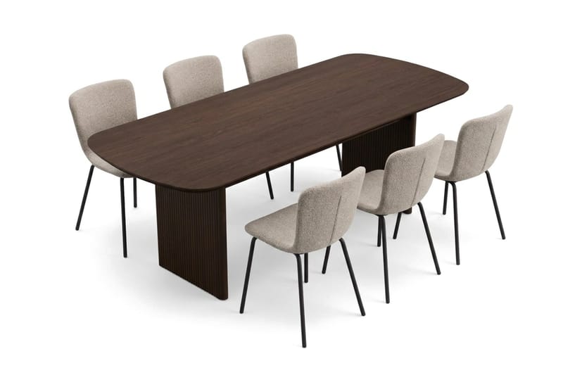 Alma spisegruppe rektangulær 220 cm røget eg med 6 Katy-spisestole - Røget eg - Møbler - Borde - Spisebordssæt