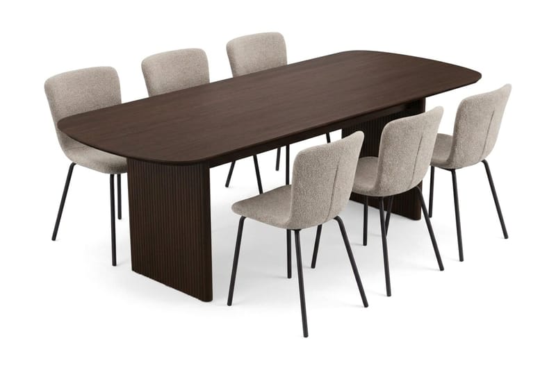 Alma spisegruppe rektangulær 220 cm røget eg med 6 Katy-spisestole, Røget eg