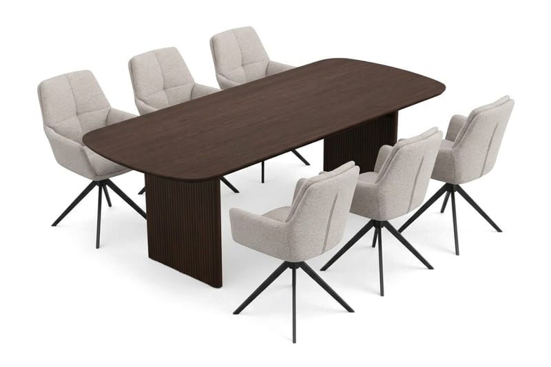 Alma spisegruppe rektangulær 220 cm røget eg med 6 Torsby-spisestole - Røget eg - Møbler - Borde - Spisebordssæt