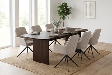 Alma spisegruppe rektangulær 220 cm røget eg med 6 Torsby-spisestole - Røget eg - Møbler - Borde - Spisebordssæt