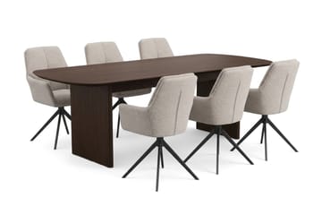Alma spisegruppe rektangulær 220 cm røget eg med 6 Torsby-spisestole - Røget eg - Møbler - Borde - Spisebordssæt