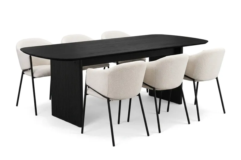 Alma spisegruppe rektangulær 220 cm Sort med 6 Filip-spisestole, Sortbejdset eg