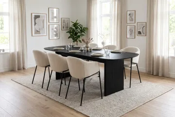 Alma spisegruppe rektangulær 220 cm Sort med 6 Filip-spisestole - Sortbejdset eg - Møbler - Borde - Spisebordssæt