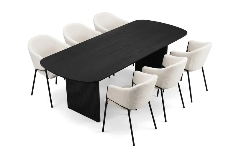Alma spisegruppe rektangulær 220 cm Sort med 6 Filip-spisestole - Sortbejdset eg - Møbler - Borde - Spisebordssæt