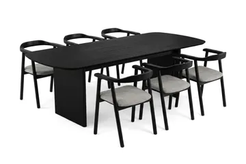 Alma spisegruppe rektangulær 220 cm sort med 6 Jolie spisestole - Møbler - Borde - Spisebordssæt