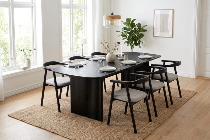 Alma spisegruppe rektangulær 220 cm sort med 6 Jolie spisestole - Møbler - Borde - Spisebordssæt