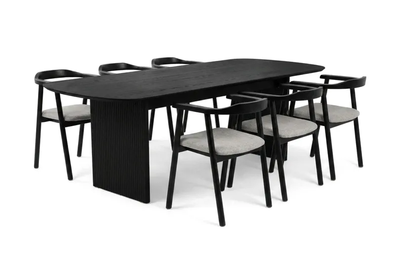 Alma spisegruppe rektangulær 220 cm sort med 6 Jolie spisestole