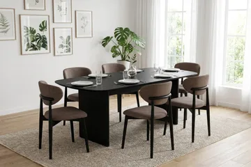 Alma spisegruppe rektangulær 220 cm sort med 6 Molly-spisestole - Sortbejdset eg - Møbler - Borde - Spisebordssæt
