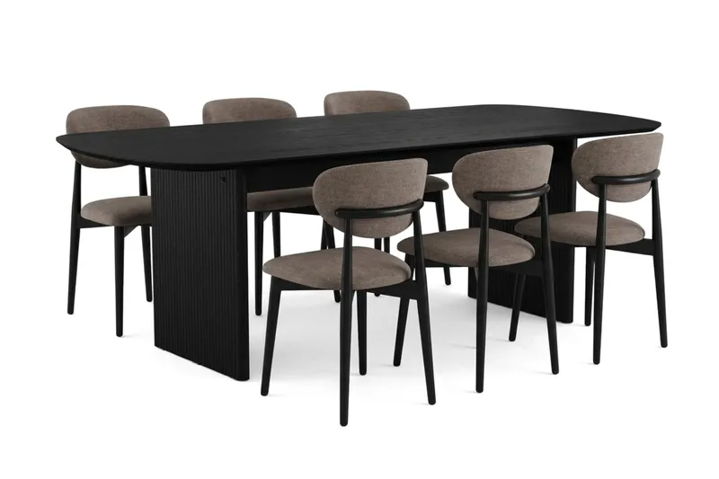 Alma spisegruppe rektangulær 220 cm sort med 6 Molly-spisestole, Sortbejdset eg