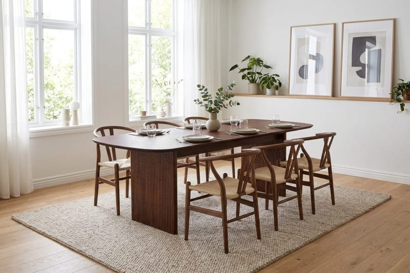 Alma spisegruppe rektangulær 220 cm valnød med 6 Dastoori spisestole - Valnød - Møbler - Borde - Spisebordssæt