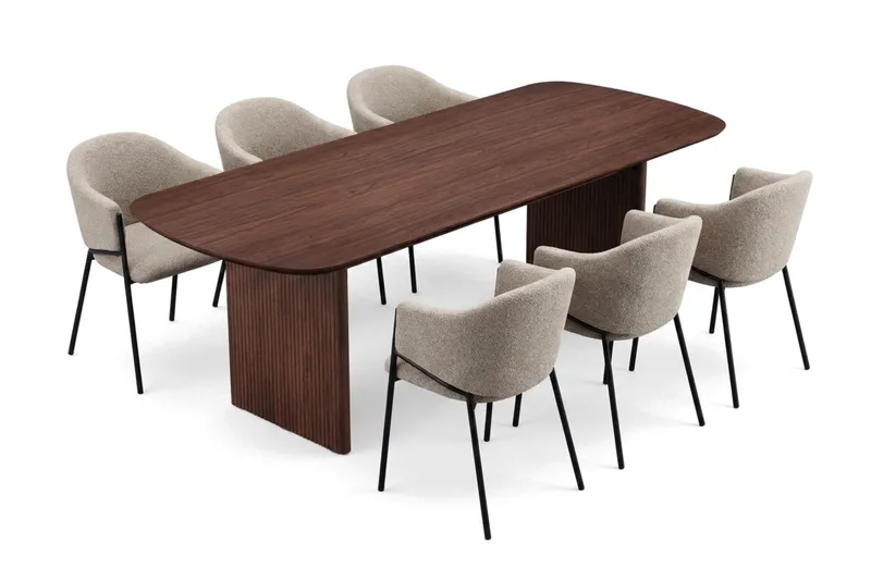 Alma spisegruppe rektangulær 220 cm Valnød med 6 Filip-spisestole - Valnød - Møbler - Borde - Spisebordssæt