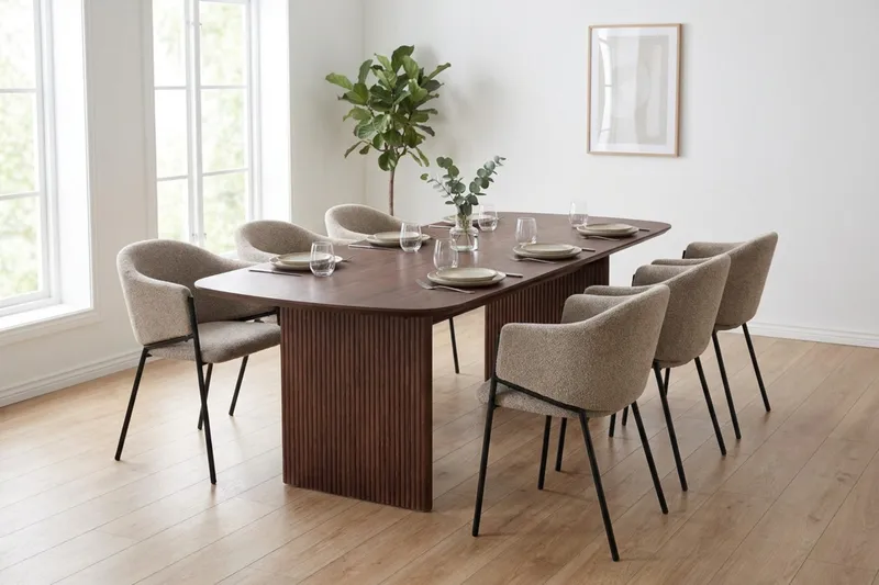 Alma spisegruppe rektangulær 220 cm Valnød med 6 Filip-spisestole - Valnød - Møbler - Borde - Spisebordssæt