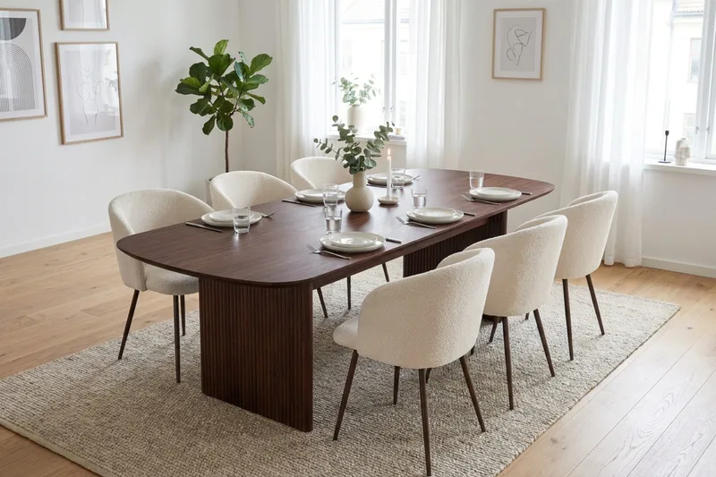 Alma spisegruppe rektangulær 220 cm valnød med 6 Greya spisestole - Valnød - Møbler - Borde - Spisebordssæt