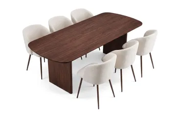 Alma spisegruppe rektangulær 220 cm valnød med 6 Greya spisestole - Valnød - Møbler - Borde - Spisebordssæt