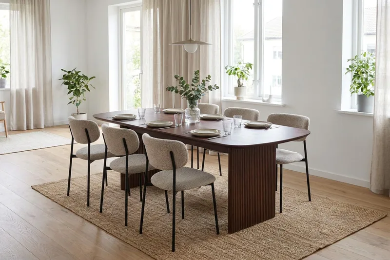 Alma spisegruppe rektangulær 220 cm valnød med 6 Lucy-spisestole - Valnød - Møbler - Borde - Spisebordssæt